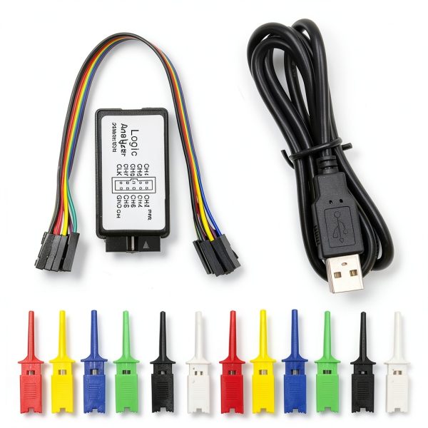 KeeYees USB Logic Analyzer Device with 12PCS 6 Colors Test Hook Clip Set USB Cable 24MHz 8CH 8 Channel UART IIC SPI Debug for Arduino FPGA M100 SCM-0